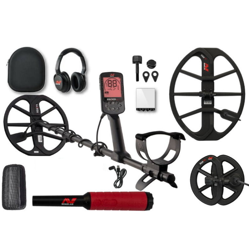 Metalldetektor Minelab Equinox 900 mit Funkkopfhörer zusätzlicher EQX15 Suchspule und Pro-Find 40 Pinpointer
