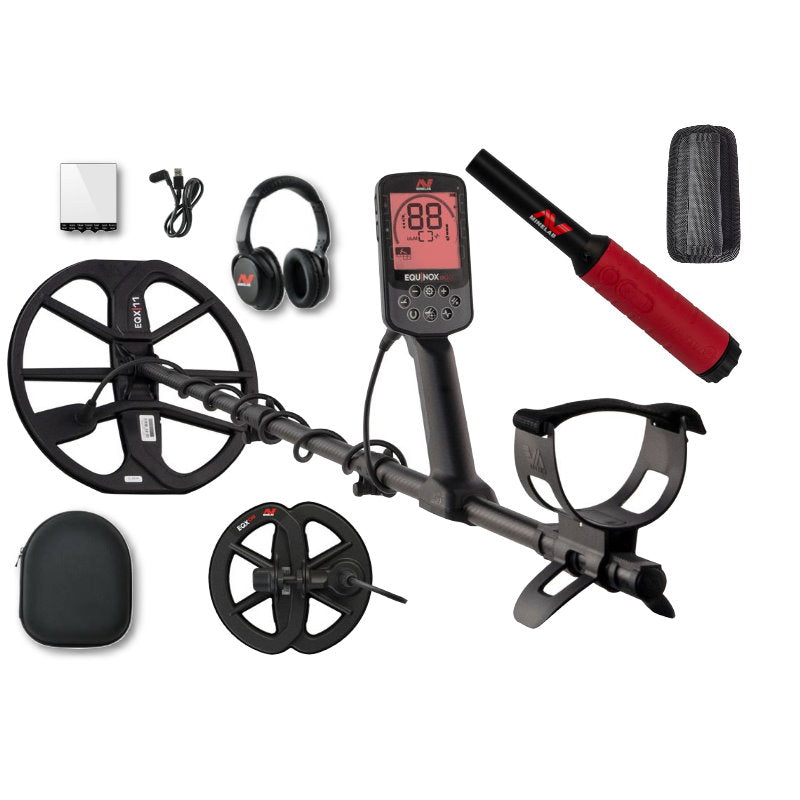 Metalldetektor Minelab Equinox 900 mit Funkkopfhörer und 2 Suchspulen sowie PRO-FIND 40 Pinpointer