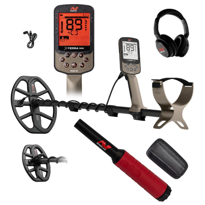 Metalldetektor Minelab X-Terra Elite Expeditionspaket (mit 2 Suchspulen und Funkkopfhörer) sowie Pinpointer Pro-Find 40