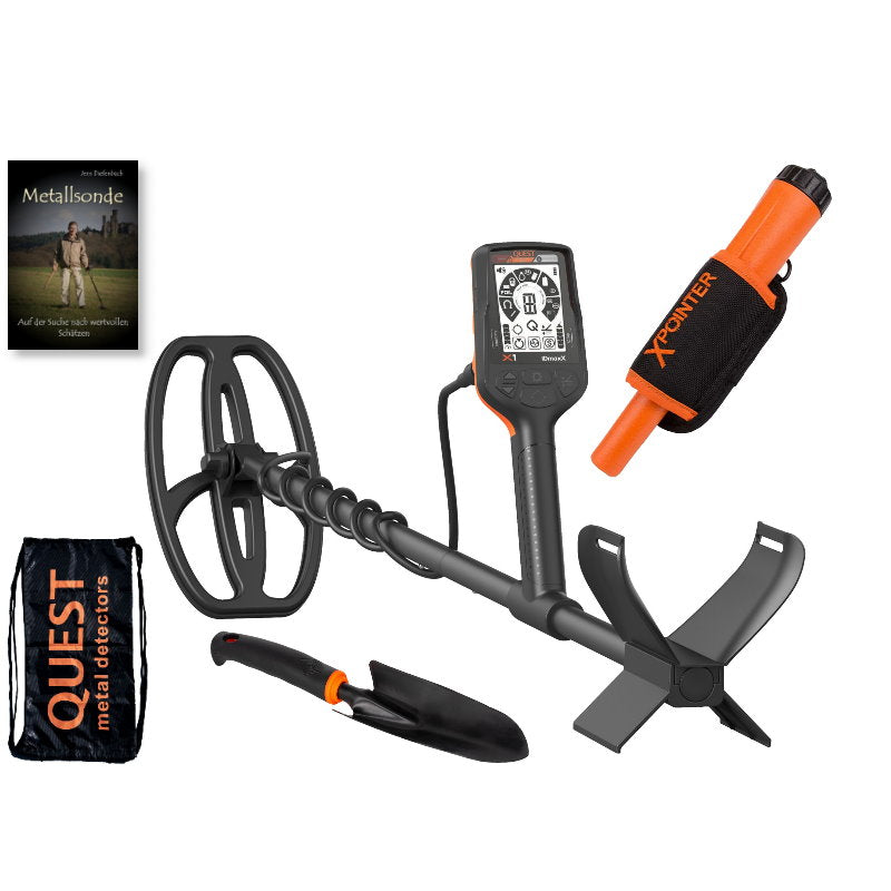 Quest X1 Metalldetektor & Xpointer Pinpointer (orange) & Schatzsucherhandbuch