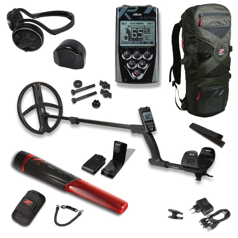 Metalldetektor XP DEUS X35 28cm Spule mit Funkkopfhörer WSA und MI-6 Pinpointer & XP Rucksack