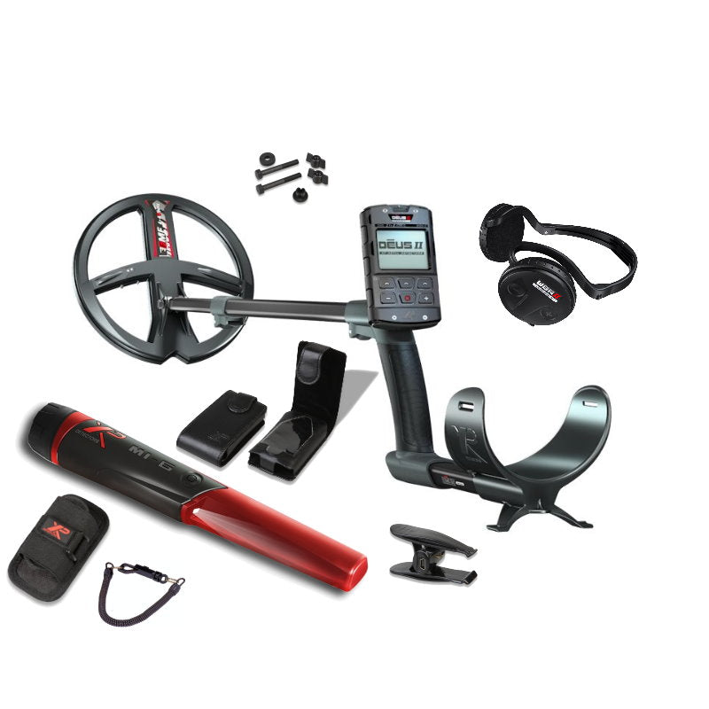 Metalldetektor XP DEUS II mit Funkkopfhörer WSA2 und MI-6 Pinpointer mit 22cm Spule