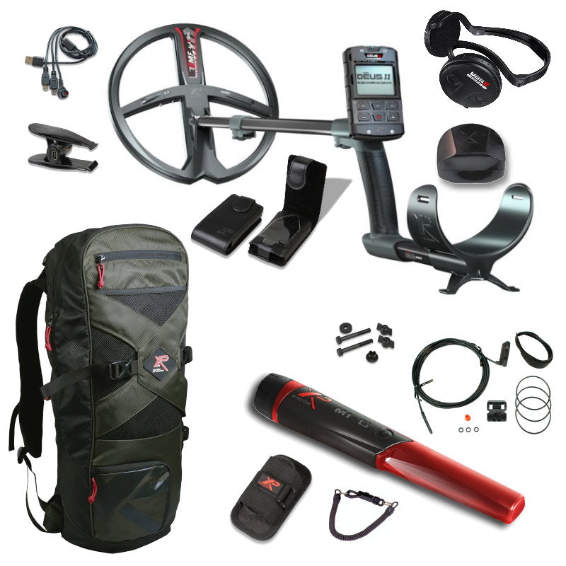 Metalldetektor Set XP DEUS 2 28cm WSA2 Suchspule, MI6 Pinpointer & Rucksack 