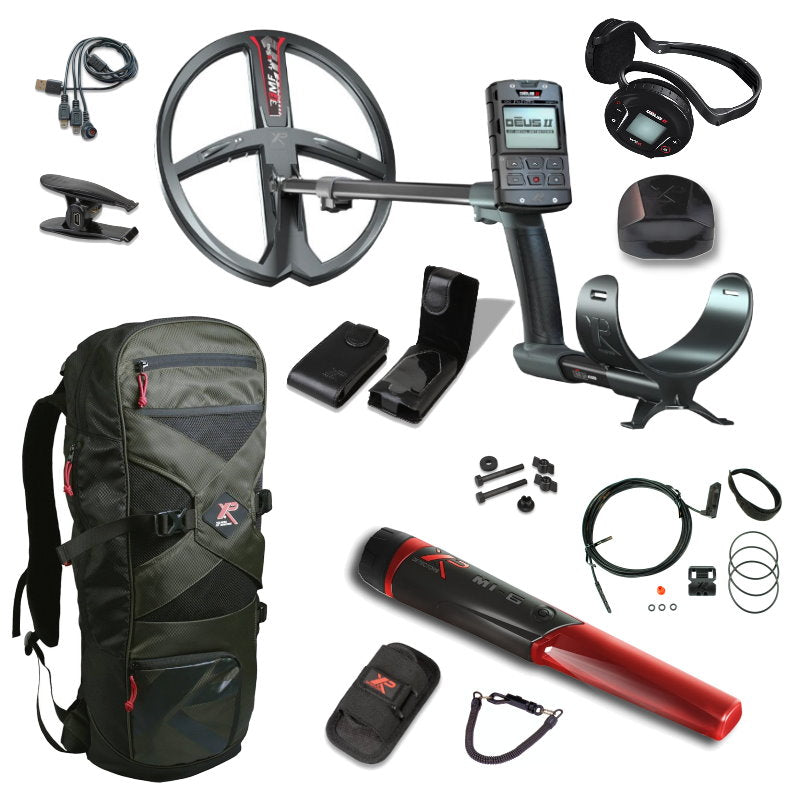 Metalldetektor XP DEUS II MEGASET mit Funkkopfhörer WS6 und gratis XP MI-6 Pinpointer & XP Rucksack